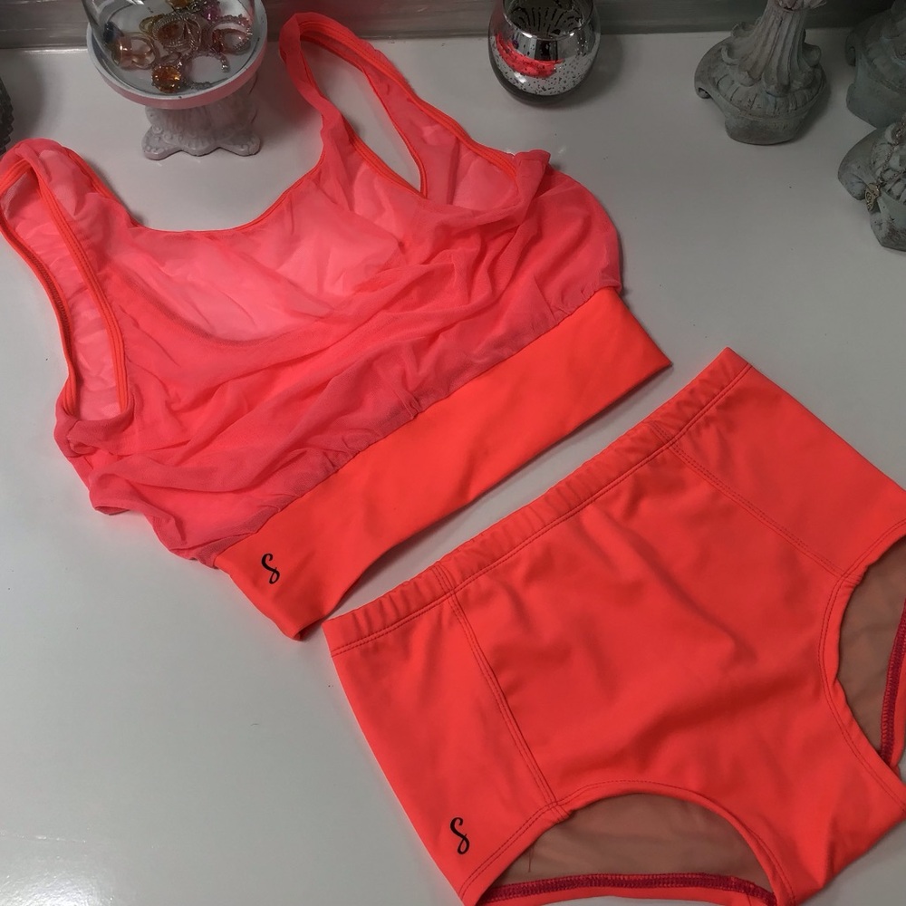 Soel Dancewear DayGlo Orange Brief Top Set Sz S/M